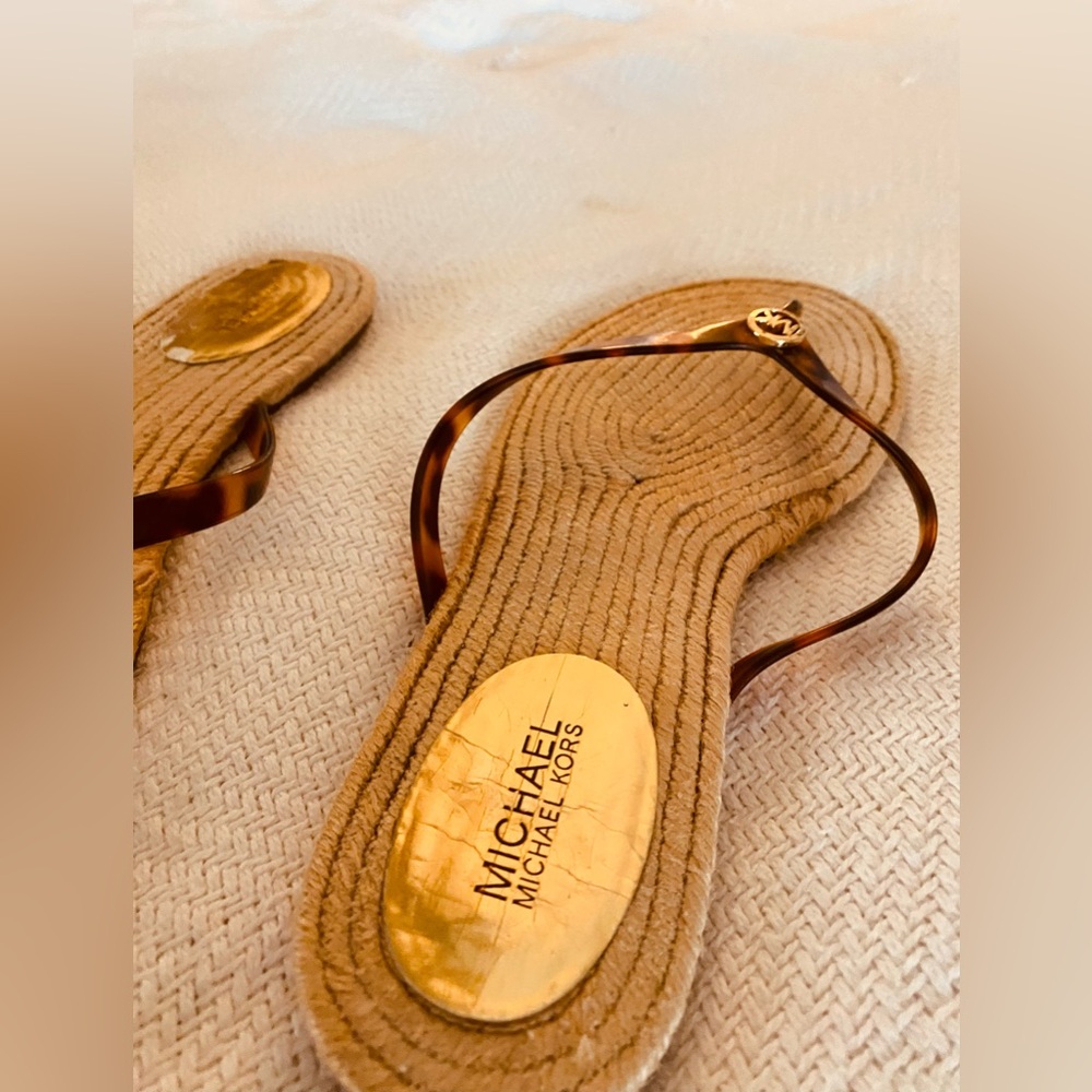 🖤New Michael Kors Tortoiseshell Strap Jute-Style Flip Flop Sandals - Picture 2 of 9
